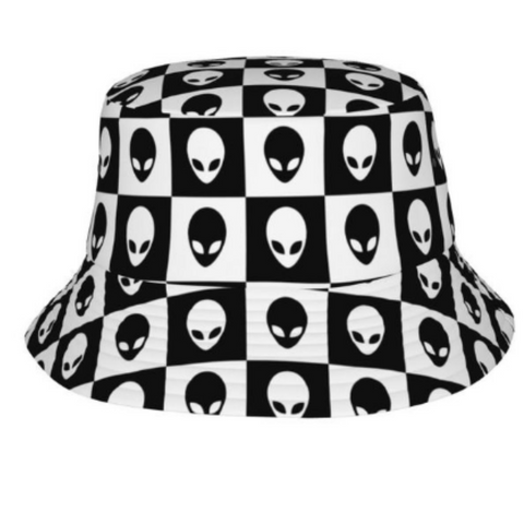 BW Checker Alien Bucket Hat
