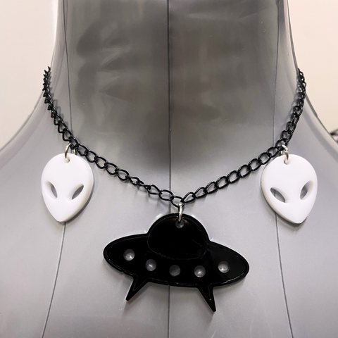 BW UFO & Alien Necklace